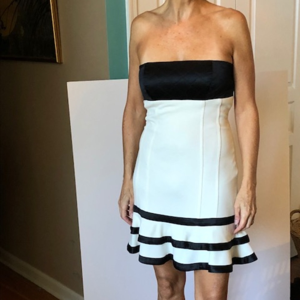 Bebe strapless black & white party dress